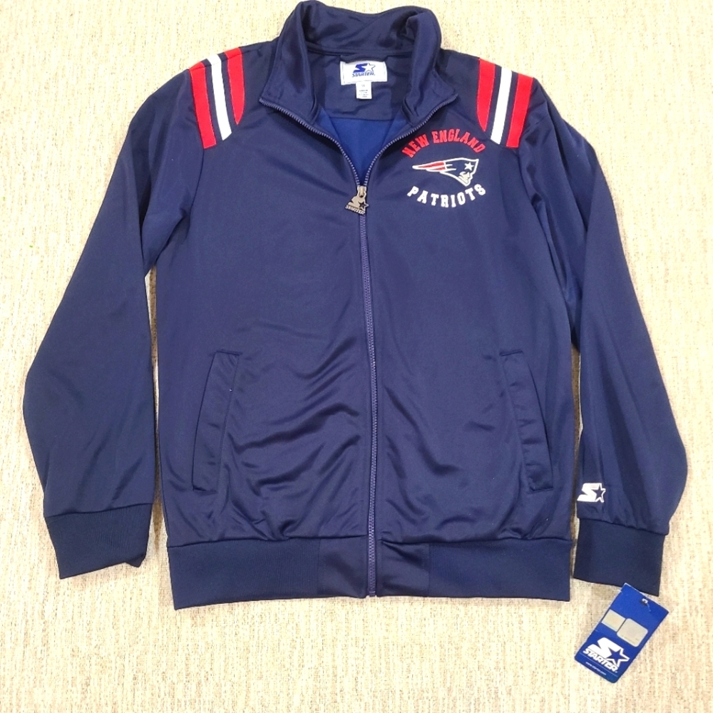 NEW Starter New England Patriots NFL Track Jacket Warm Up Mens Medium Zip UpWin